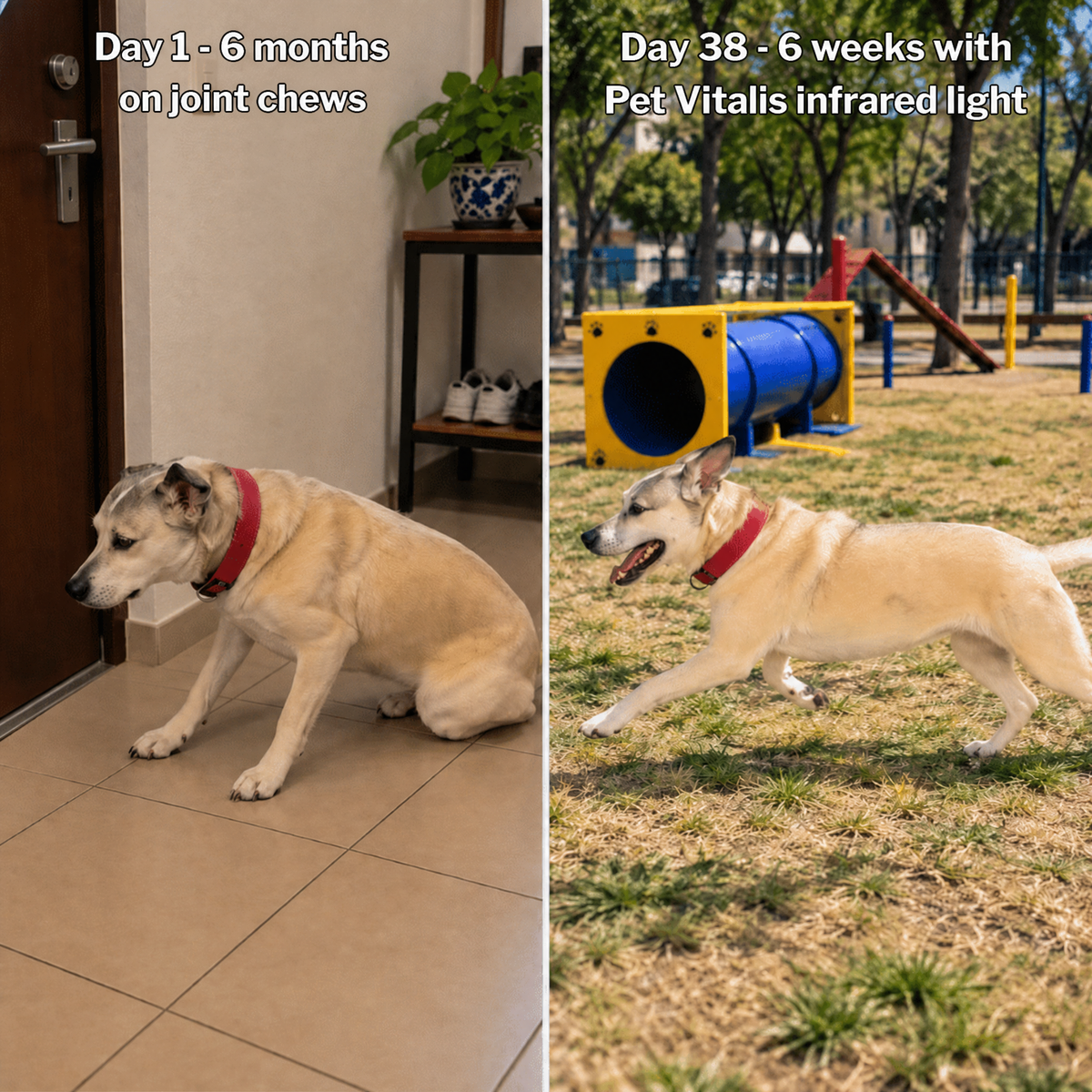 Before and after: day 1 and day 38 with Pet Vitalis infrared light