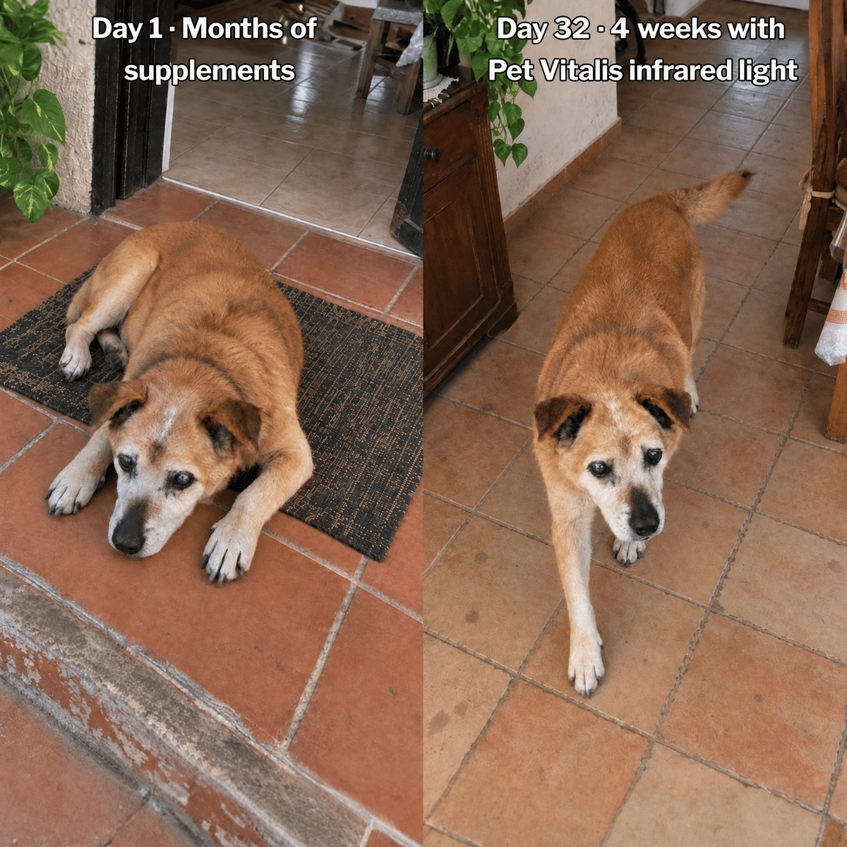 Before and after: day 1 and day 32 with Pet Vitalis infrared light