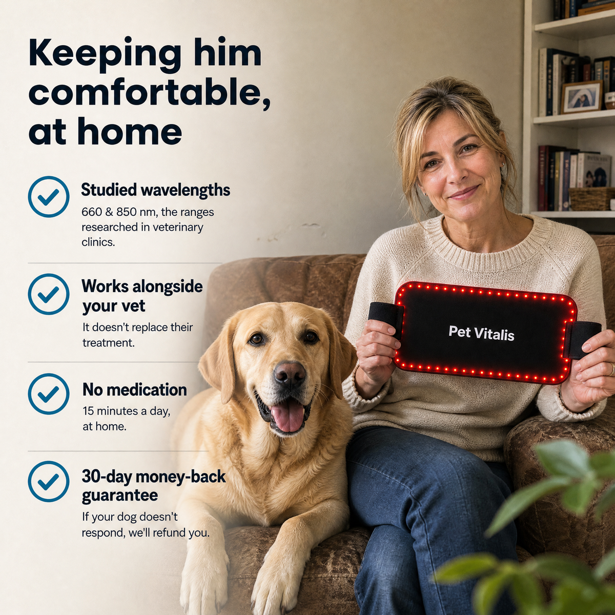 Owner with her Labrador holding the Pet Vitalis pad
