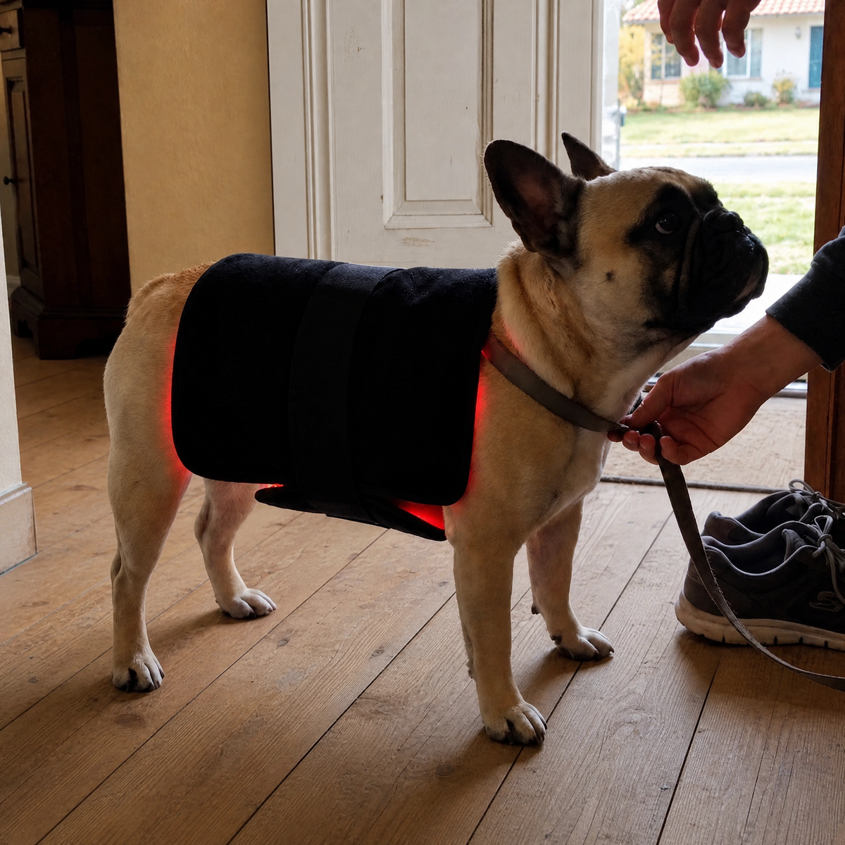 French Bulldog wearing the pad before a walk